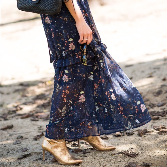 Aqua Pointed Toe Gold Leather Ankle Booties - Picture 4 of 10